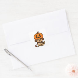Niedlicher Hund mit Jack-o-Laterne Quadratischer Aufkleber
