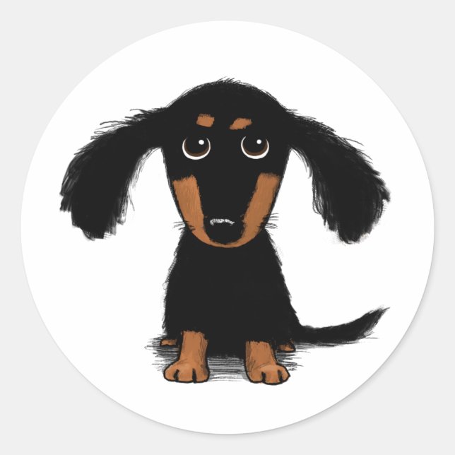 Niedlicher Hund mit langhaariger Dackel Runder Aufkleber (Vorderseite)