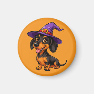 Niedlicher Hund mit lila Zaubererhut Magnet