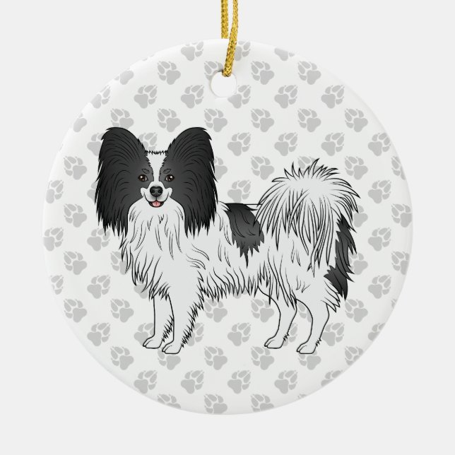 Niedlicher Hund mit Pfoten, schwarz und weiß Keramik Ornament (Vorne)