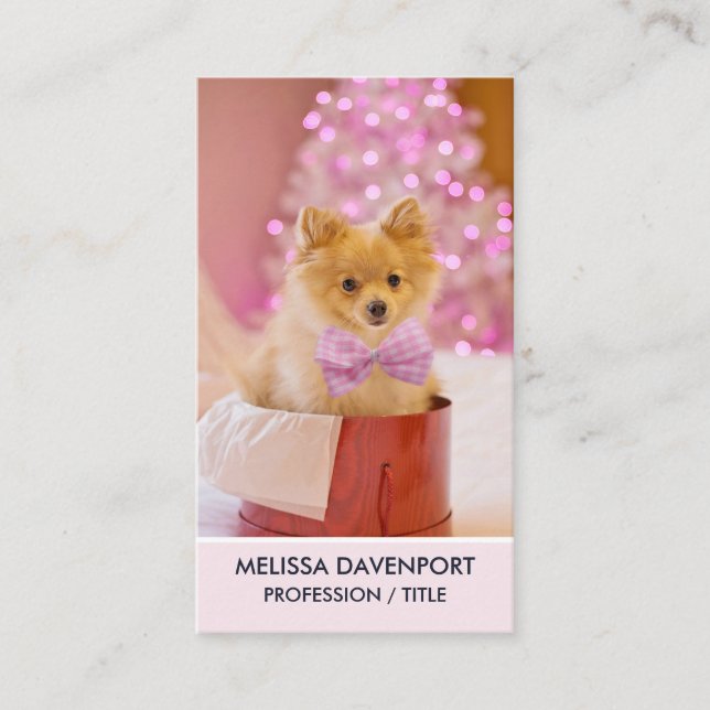 Niedlicher Hund mit Pink Bow Weihnachts-Foto Visitenkarte (Vorderseite)
