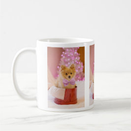 Niedlicher Hund mit Pink Bow Weihnachtsfoto Kaffeetasse