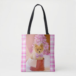 Niedlicher Hund mit Pink Bow Weihnachtsfoto Tasche