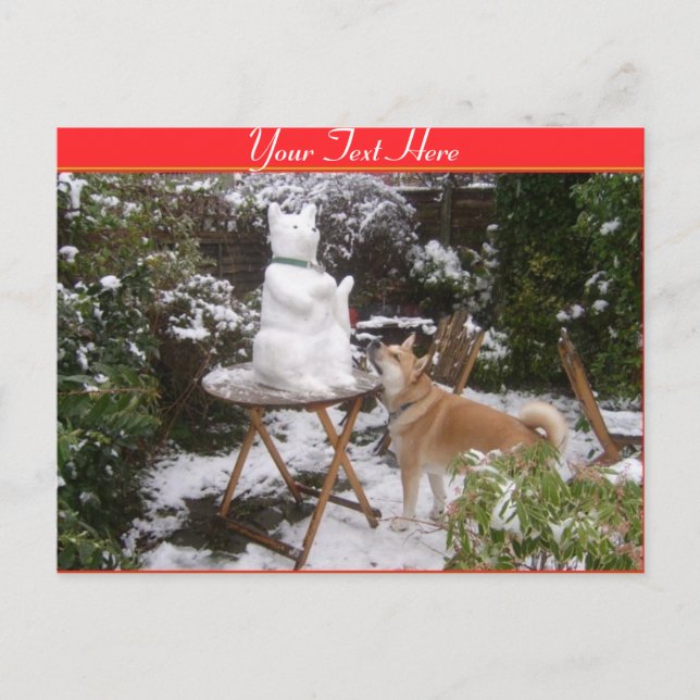 niedlicher Hund mit Schneehundschneemann zu Weihna Postkarte (Vorderseite)