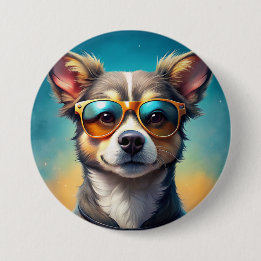 Niedlicher Hund mit Sonnenbrille - Round Button