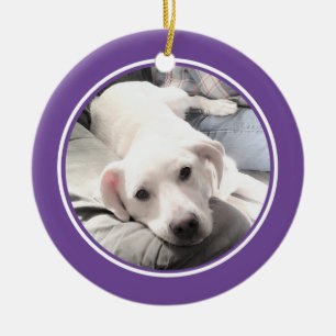 Niedlicher Hund mit Vater Rund Lila Keramik Ornament