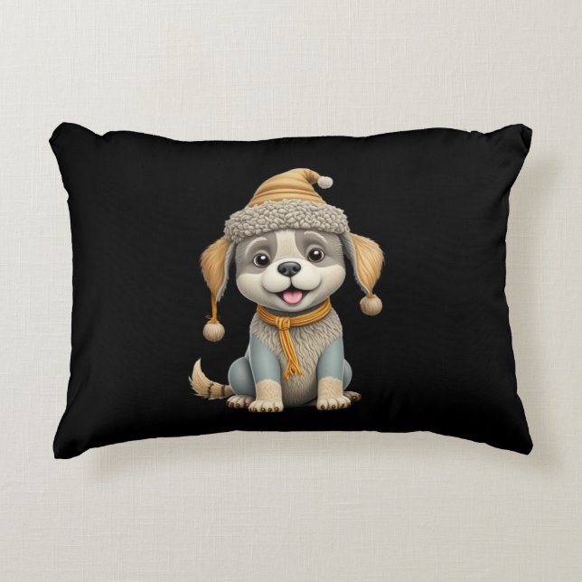 Niedlicher Hund mit Winterkleidung Dekokissen (Vorderseite)