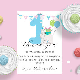 Niedlicher Hund neben blauer Nummer eins Erster Ge Dankeskarte