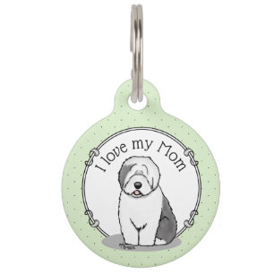 Niedlicher Hund OES Mama Alte Englische Schafhunde Haustiermarke