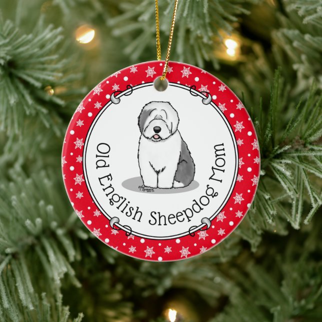 Niedlicher Hund OES Mama Alte Englische Schafhunde Keramik Ornament (Baum)