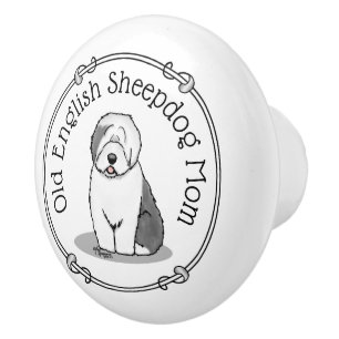 Niedlicher Hund OES Mama Alte Englische Schafhunde Keramikknauf