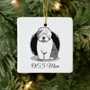 Niedlicher Hund OES Mama Alte Englische Schafhunde Keramikornament