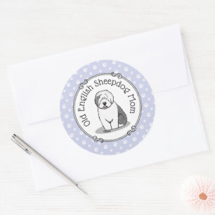 Niedlicher Hund OES Mama Alte Englische Schafhunde Runder Aufkleber