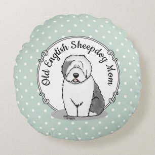 Niedlicher Hund OES Mama Alte Englische Schafhunde Rundes Kissen