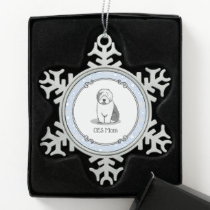 Niedlicher Hund OES Mama Alte Englische Schafhunde Schneeflocken Zinn-Ornament