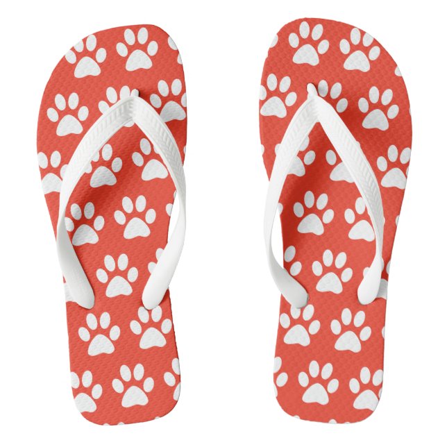 Niedlicher Hund Paws Paw Prints Pattern Beach Red  Flip Flops (Fußbett)