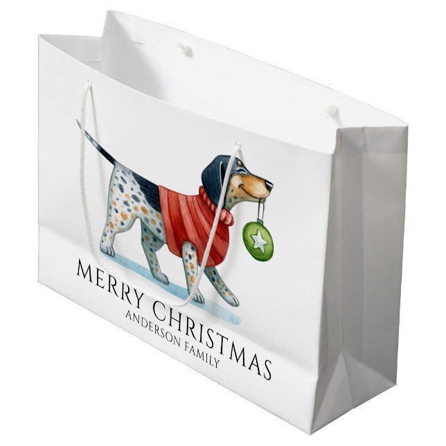 Niedlicher Hund Personalisiert Weihnachten Große Geschenktüte (Vorderseite Schrägansicht)