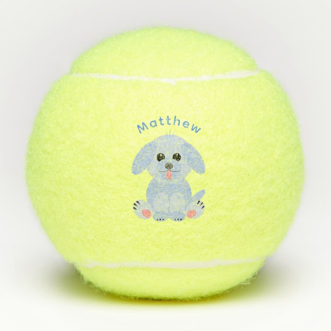 Niedlicher Hund Personalisierter Cartoon Blauer Pa Tennisbälle (Vorderseite)