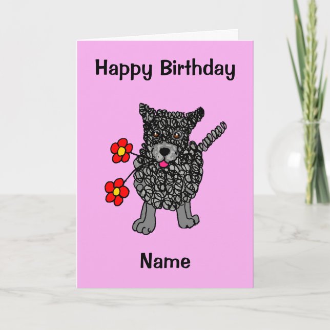 Niedlicher Hund Pink Cartoon Geburtstag Karte (Vorderseite)