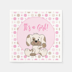 Niedlicher Hund Pink Polka Dot Baby Dusche Serviette