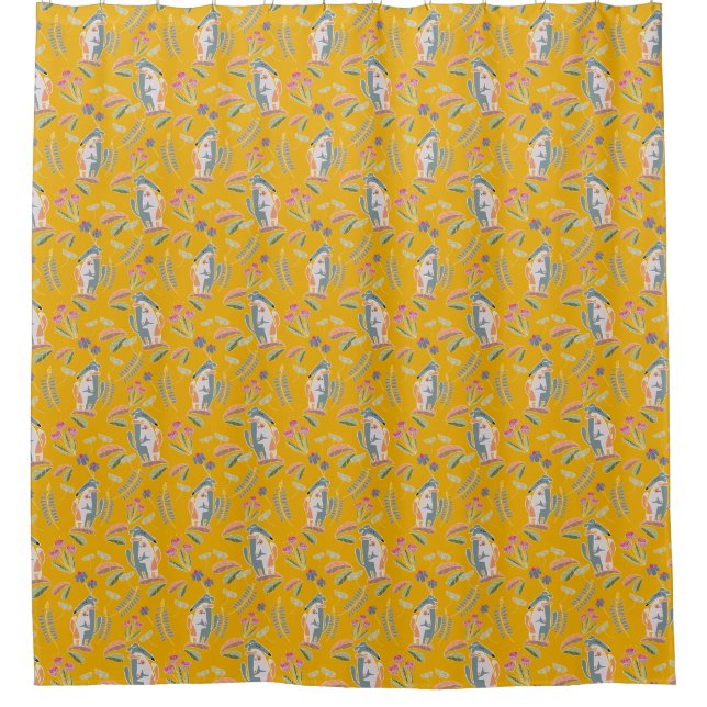 Niedlicher Hund Podenco und Galgo Floral Mustard Duschvorhang (Vorderseite)