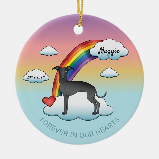 Niedlicher Hund-Rainbow-Gedenkstätte Keramik Ornament (Vorne)