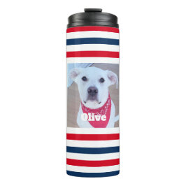 Niedlicher Hund Red White Stripes Patriotisches Fo Thermosbecher
