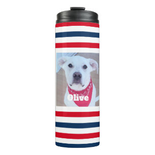 Niedlicher Hund Red White Stripes Patriotisches Fo Thermosbecher