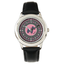 Niedlicher Hund Rosa Schwarzer Individuelle Name Armbanduhr