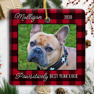 Niedlicher Hund Rot Kariert Weihnachten Custom Hau Keramikornament