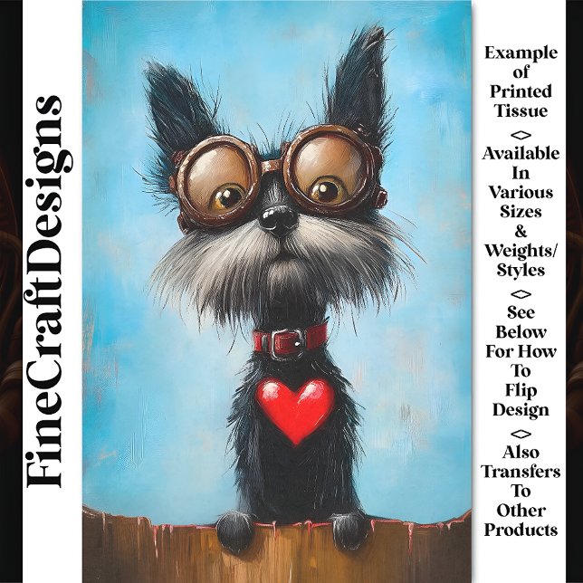 Niedlicher Hund & Rotes Herz & Goggles BW9 Decoupa Seidenpapier (Von Creator hochgeladen)