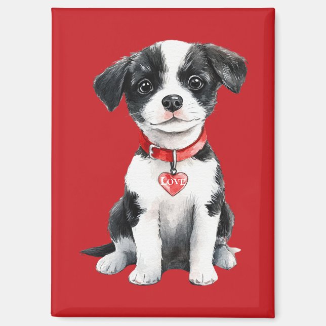 Niedlicher Hund Rotes Herz Liebe Magnet (Vorderseite)