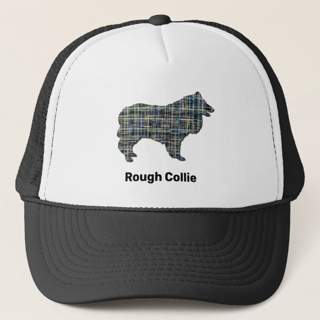 Niedlicher Hund-Silhouette-Grid von Collie Rough Truckerkappe (Vorderseite)