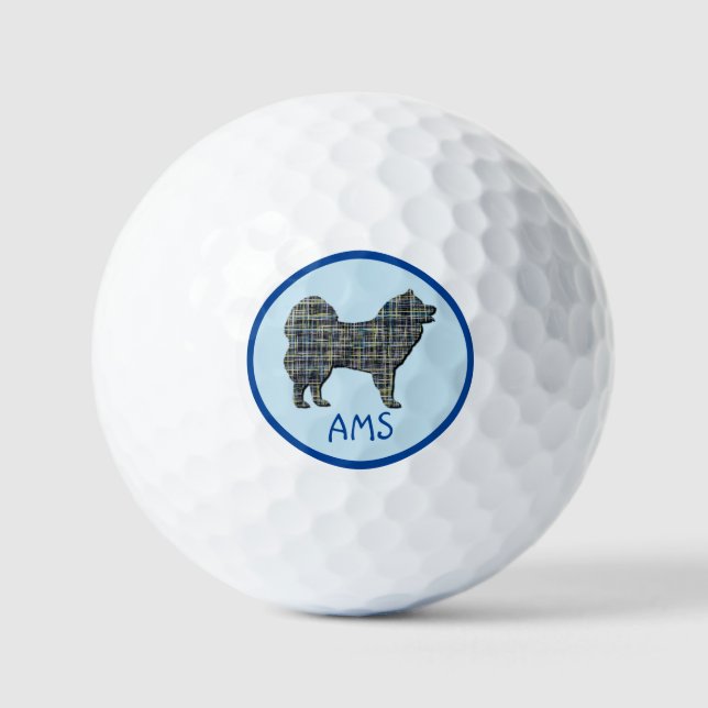 Niedlicher Hund Silhouette Monogram Grid Blue Golfball (Vorderseite)