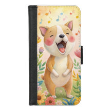 Niedlicher Hund singen mit Blume Wallet Case