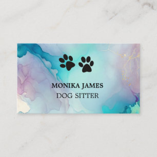 Niedlicher Hund Sitter Wasserfarbe Blau Lila Splas Visitenkarte