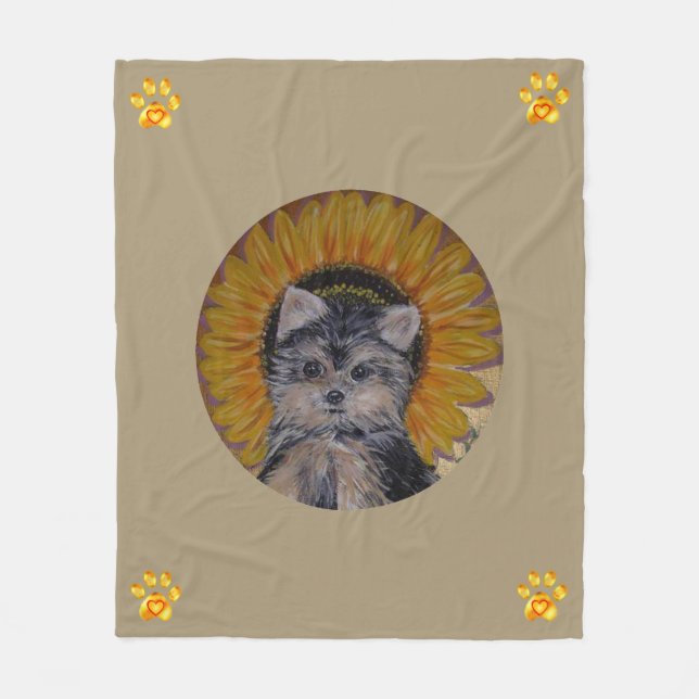 Niedlicher Hund, Sonnenblume und Goldpaws Fleece B (Vorderseite)
