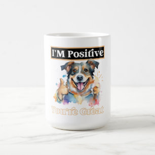 Niedlicher Hund stolpert, ich bin positiv, dass du Kaffeetasse