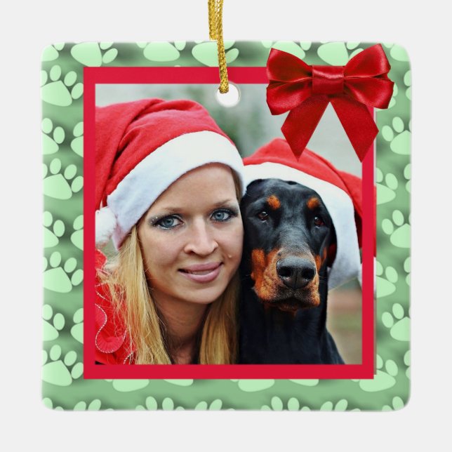 Niedlicher Hund und Besitzer Weihnachtsschmuck (Vorderseite)