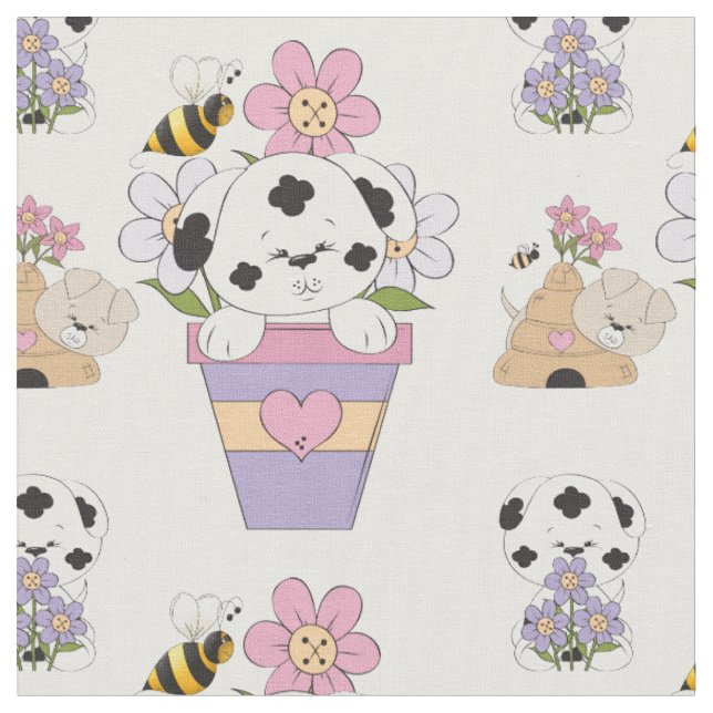 Niedlicher Hund und Blume Stoff (Nahaufnahme)