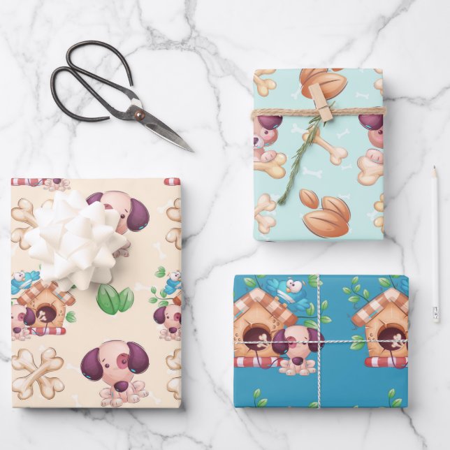 Niedlicher Hund und Hundehund Geschenkpapier Set (Vorderseite)