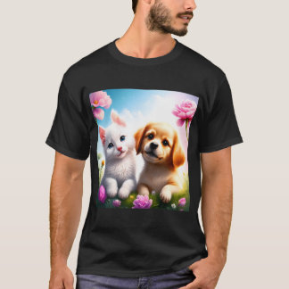 Niedlicher Hund und Katze sind gute Freunde T-Shirt