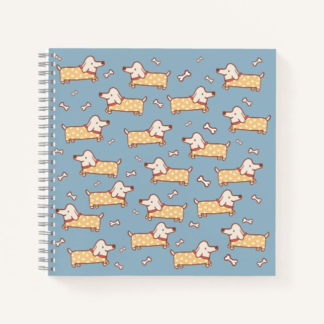 Niedlicher Hund und Knochen Nahtloses Muster Notizbuch (Vorderseite)