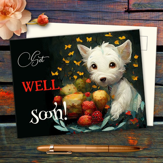 Niedlicher Hund und Leckereien werden bald gut Postkarte (Von Creator hochgeladen)