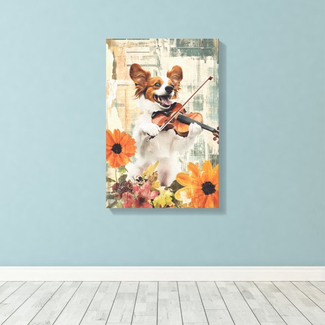 Niedlicher Hund Violine spielen Leinwanddruck (Insitu (Holzboden))