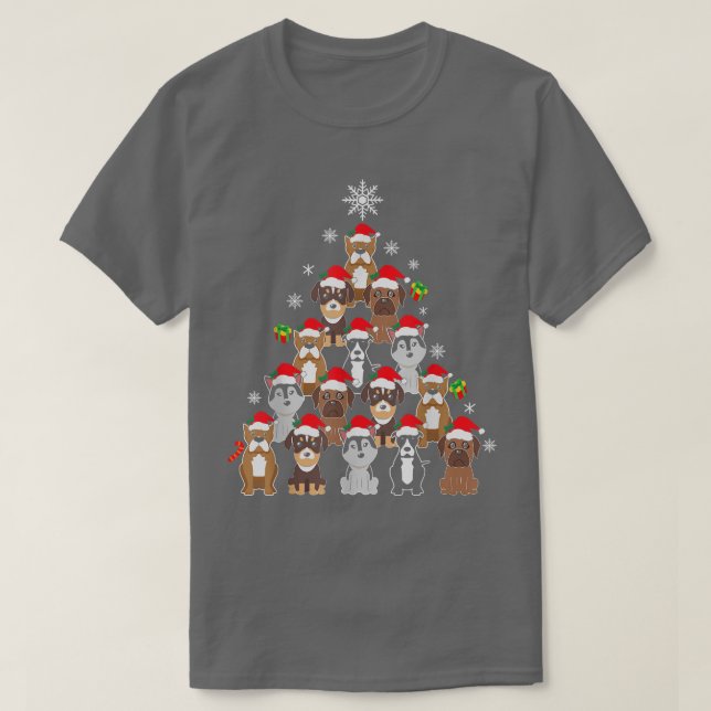 Niedlicher Hund Weihnachtsbaum Lights Welpenbesitz T-Shirt (Design vorne)