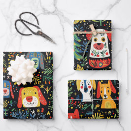 Niedlicher Hund Weihnachtsblatt Geschenkpapier Set