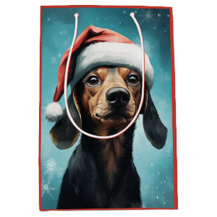 Niedlicher Hund Weihnachtsmannmütze Dackel Weihnac Mittlere Geschenktüte
