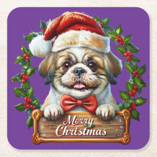 Niedlicher Hund Weihnachtsschmuck - Frohe Weihnach Rechteckiger Pappuntersetzer