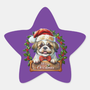 Niedlicher Hund Weihnachtsschmuck - Frohe Weihnach Stern-Aufkleber